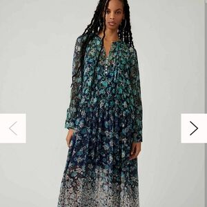 NWT Free People Blue and Purple Long Sleeve See Through It Maxi Dress